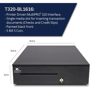 S100 DRAWER 16X16 BLK 24V 5BILL 5COIN TILL CABLE REQ