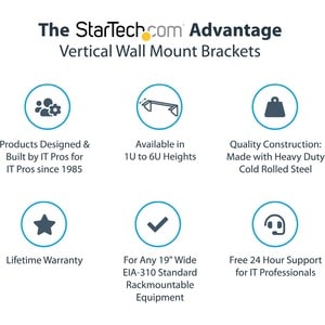 StarTech.com Support Mural en Acier pour Rack 1U - Acier - 48 cm - 56,70 kg Max - 1