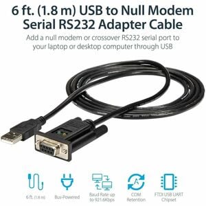 StarTech.com 1 Port USB Nullmodem RS232 Adapter Kabel - USB 2.0 auf Seriell DB9 mit FTDI Chipsatz - Schwarz