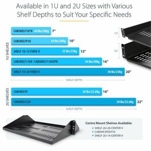 StarTech.com 2 HE Universal Server Rack/ Schrank Fachnbodenbis 22 Kg - 40 cm Tief - belüftet - Stahl, SPCC - 22,68 kg Stat