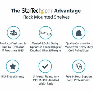 StarTech.com 1 HE Perforiertes Fachboden, Universal Rack Regal für 19" Racks, Passiv Belüftet, Schwerlast, bis 23 kg Tragk