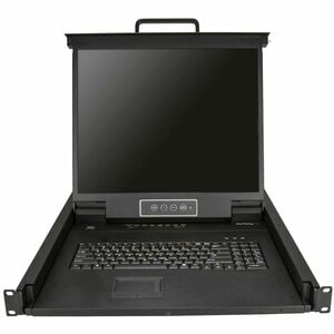 8 Port Rack KVM Konsole mit 1,8 m Kabeln, US Tastatur(QWERTY), Integrierter KVM Switch mit 19" LCD Monitor, 1HE, OSD, USB+
