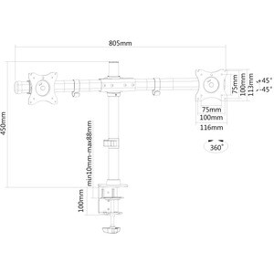 Montage de bureau Neomounts by Newstar Neomounts Pro FPMA-DCB100DBLACK pour Ecran Plat - Noir - 2 Écran(s) supportés - 68,