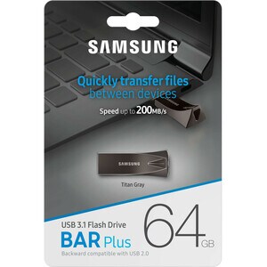 Lecteur flash Samsung BAR Plus - 64 Go - USB 3.1 Type A - Gris Titane