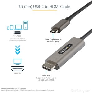 StarTech.com 2m USB-C auf HDMI Kabel 4K 60Hz mit HDR10, Ultra HD 2.0b Video Adapter Kabel, DP 1.4 Alt Mode HBR3 - Data_N_A