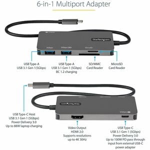 StarTech.com USB-C Multiport Adapter, USB-C auf 4K 30Hz HDMI, 100W PD Pass-through (DKT30CHSDPD) - 1 Unterstützte Displays