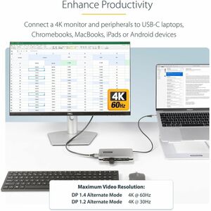 StarTech.com USB C Multiport Adapter, USB C auf 4K 60Hz HDMI 2.0 Dockingstation, 2-Port 10Gbit/s USB Hub, 100W PD, SD/Micr