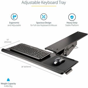 Tastaturablage - Höhenverstellbare Tastatur- und Mausablage - 25 x 66 cm (KBTRAYADJ2) - 144,8 mm Höhe x 711,2 mm Breite - 