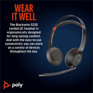 Poly Blackwire 5220 Kabel Auf den Ohren Stereo Headset - Schwarz - Microsoft-Teams-Zertifizierung - Binaural - Geschlossen