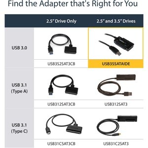 StarTech.com Câble adaptateur USB 3.1 (10 Gb/s) pour disques durs / SSD SATA III 6 Gb/s de 2,5" et 3,5" - Adaptateur USB 3