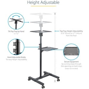 Mobiler Projektor und Laptopständer - Präsentationswagen (ADJPROJCART) - 2 Regal - 20 kg Kapazität - 4 Rollen - Stahl - 50