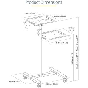 Mobiler Projektor und Laptopständer - Präsentationswagen (ADJPROJCART) - 2 Regal - 20 kg Kapazität - 4 Rollen - Stahl - 50