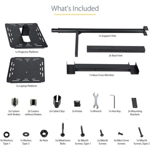 Mobiler Projektor und Laptopständer - Präsentationswagen (ADJPROJCART) - 2 Regal - 20 kg Kapazität - 4 Rollen - Stahl - 50