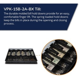 5 Coin Compartments 14.2 x 2.35 x 12.05 Pack of 4 APG VPK-15B-2A-BX Vasario Series Standard-Duty ABS Plastic Till for Cash Drawer 5 Bill Compartments 