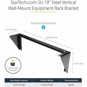 StarTech.com 2HE 19 Zoll Wandmontage Geräte Rack - max. 56,84 kg Traglast - 1