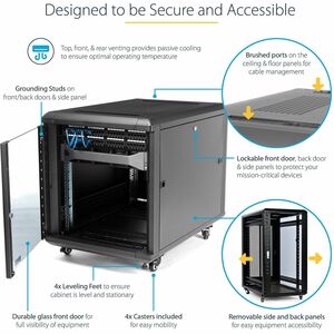 StarTech.com Armoire Rack AV 12U - Armoire Réseau avec Porte Vitrée - Profondeur 73,7cm, Jusqu'à Max. 800kg, avec Roulette