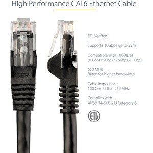 StarTech.com Câble réseau Cat6 Gigabit UTP sans crochet de 3m - Cordon Ethernet RJ45 anti-accroc - M/M - Noir - 2e bout: 1