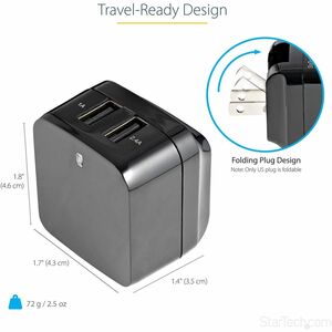StarTech.com 2 Port USB Ladegerät / Netzteil - 2-fach Ladestecker 17 Watt / 3.4 Amp - Reiseladegerät - 5 V Gleichstrom - 3