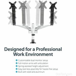 StarTech.com Support de bureau pour 2 écrans avec bras articulés - Multidirectionnel - Empilable - Installation sans outil