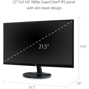 22" 1080p IPS Monitor with HDMI and VGA Inputs - 22" Class - In-plane Switching (IPS) Technology - 1920 x 1080 - 16.7 Mill