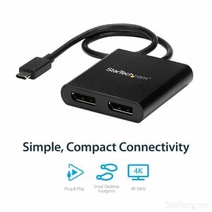 StarTech.com USB-C zu Dual DisplayPort 1.2 Adapter, Multi-Monitor MST Hub/Splitter, Dual 4K30Hz/1080p 60Hz, Windows, Thund