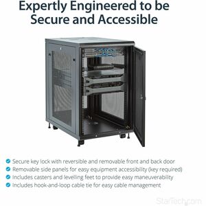 Armoire Rack 18U 19" pour Serveurs - 4 Poteaux, Profondeur Réglable 5-76,2cm, Mobile/Verrouillable/Ventilé, avec Roulettes