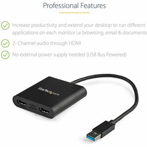 StarTech.com Adaptateur USB vers double HDMI - 4K - 2 x 19-pin HDMI Digital Audio/Video Female - 3840 x 2160 Supported - Noir