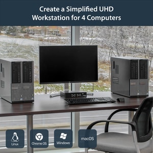 4 Port DisplayPort KVM Switch, 4K 60Hz, Einzelner DP 4K Bildschirm, Vier Port DP 1.2 KVM Switch mit integriertem USB 2.0 H