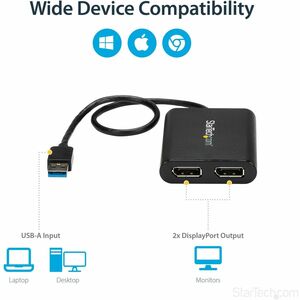 StarTech.com Adaptateur USB 3.0 vers double DisplayPort 4K 60 Hz - Carte graphique externe USB 3.0 vers 2 ports DP - 2 x 2