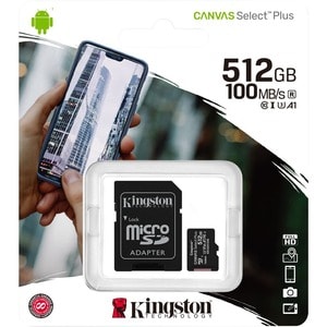 Kingston Canvas Select Plus 512 GB Class 10/UHS-I (U3) microSDXC - 1 - 100 MB/s Lesegeschwindigkeit - 85 MB/s Schreibgesch