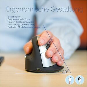 R-Go Tools R-Go HE Sport, Ergonomische Maus, Mittel (Handlänge 165-185mm), linkshändig, Bluetooth, Rot. Formfaktor: Linksh