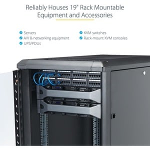 Armoire Rack 18U 19" pour Serveurs - 4 Poteaux, Profondeur Réglable (15,2-81,2cm) Verrouillable/Mobile avec Roulettes - 80