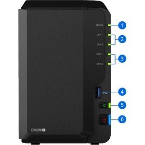 Synology DiskStation DS220+ 2 x Gesamtzahl Einschübe SAN/NAS-Speichersystem Celeron J4025 Dual-Core 2 GHz - 2 GB RAM - DDR