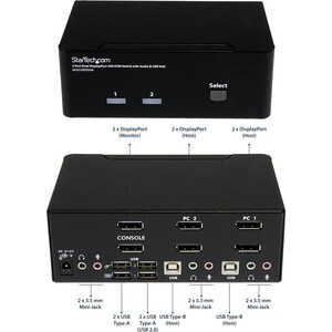 StarTech.com Commutateur KVM 2 Ports DisplayPort, USB et Audio - Switch KVM - 2560x1600 - 2 Ordinateur(s) - 1 Utilisateur(