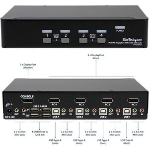 StarTech.com 4 Port DisplayPort USB KVM Switch mit Audio - DisplayPort Desktop KVM Umschalter - 4 Computer - 1 Lokaler Ben
