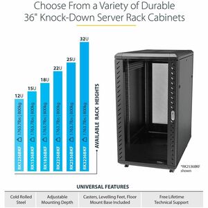 StarTech.com Armoire Rack AV 12U - Armoire Réseau avec Porte Vitrée - Profondeur 73,7cm, Jusqu'à Max. 800kg, avec Roulette