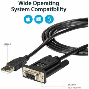 StarTech.com 1 Port USB Nullmodem RS232 Adapter Kabel - USB 2.0 auf Seriell DB9 mit FTDI Chipsatz - Schwarz