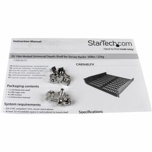 StarTech.com 2 HE Universal Server Rack/ Schrank Fachnbodenbis 22 Kg - 40 cm Tief - belüftet - Stahl, SPCC - 22,68 kg Stat