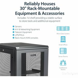 Armoire Rack 18U 19" pour Serveurs - 4 Poteaux, Profondeur Réglable 5-76,2cm, Mobile/Verrouillable/Ventilé, avec Roulettes