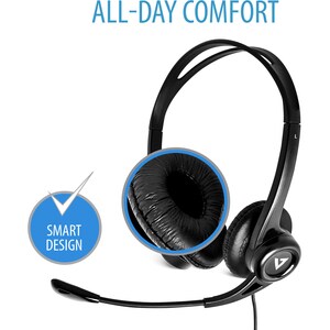 V7 Essential HU311-2EP Kabel Kopfbügel, Auf den Ohren Stereo Headset - Schwarz - Microsoft-Teams-Zertifizierung - Binaural