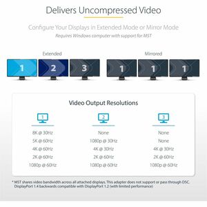 StarTech.com 3-Port Multi-Monitor DisplayPort Adapter, DP auf 3x DisplayPort 1.4 Splitter, Dreifach 4K MST Hub, USB Betrie