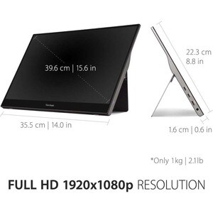 ViewSonic TD1655 16 Zoll Class LCD-Touchscreen-Monitor - 16:9 Format - 6,50 ms Reaktionszeit - 39,6 cm (15,6 Zoll) Viewabl