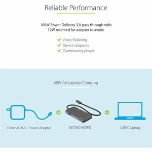 StarTech.com USB-C Multiport Adapter, USB-C auf 4K 30Hz HDMI, 100W PD Pass-through (DKT30CHSDPD) - 1 Unterstützte Displays