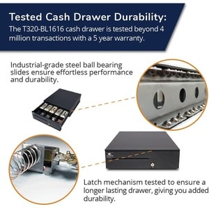 S100 DRAWER 16X16 BLK 24V 5BILL 5COIN TILL CABLE REQ
