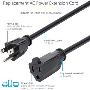 6FT POWER EXTENSION CORD NEMA 5-15R TO 5-15P COMPUTER POWER CORD
