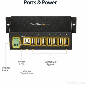 StarTech.com Robuste concentrateur industriel USB 7 ports, montable - 7 Total de ports USB - 7 Port(s) USB 2.0 - PC, Mac