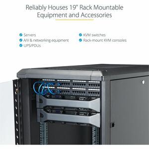 StarTech.com Armoire Rack AV 12U - Armoire Réseau avec Porte Vitrée - Profondeur 73,7cm, Jusqu'à Max. 800kg, avec Roulette