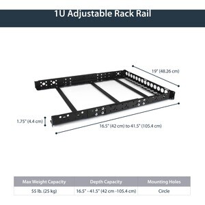 1 HE Universal Server Rack Schienen, TAA-konforme Server Montageschienen mit einstellbarer Tiefe, 19" Rack Mount Schienen 