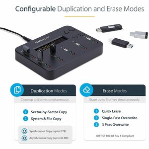 StarTech.com 1:5 USB Stick Klonstation und Löscher, Kopierer für mehrere USB Laufwerke, Zwei Kopiermodi und Drei Löschmodi