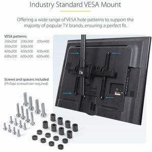 StarTech.com TV-Deckenhalterung, Vollbewegliche Hängende Einzelbildschirm-Vesa-Halterung für 32"-75" TVs / Bildschirme - H
